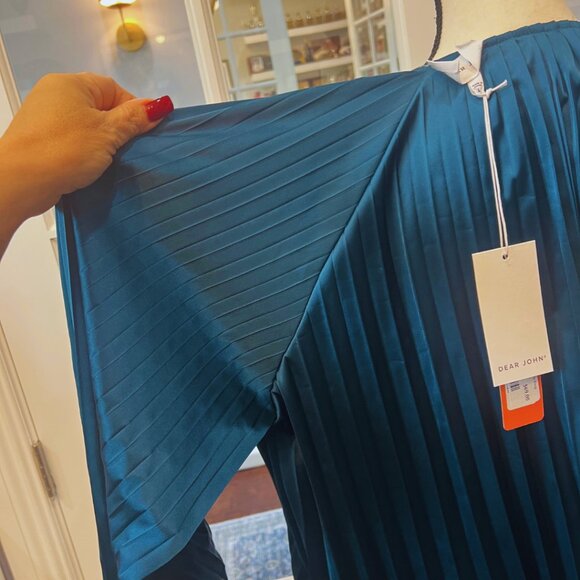 NWT Dear John Deep Teal Pleated Deletta Shirt Tie Front L XL - Picture 7 of 12